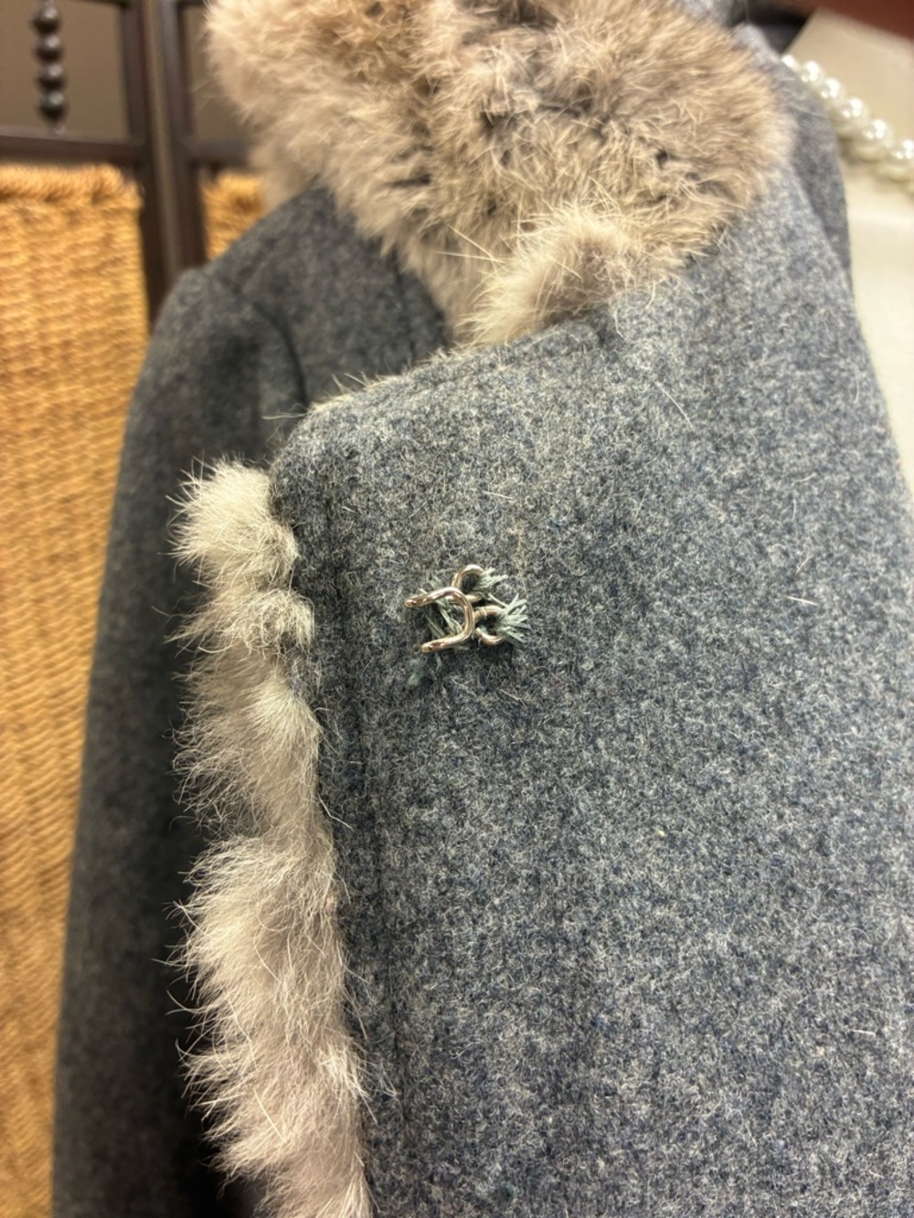 Vintage Penny Lane Coat Fur Trim Hooded Gray Wool Coat by Pina de Roma - Picture 6 of 8